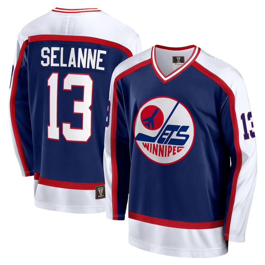 Men Winnipeg Jets #13 Teemu Selanne Fanatics Branded Navy Breakaway Retired Player NHL Jersey